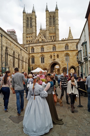Lincoln Cathedral above crowd